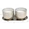 White Wax Vanilla Marshmallow Scented Candle Set with Cutout Spotted Silver Container and Oval Holding Tray